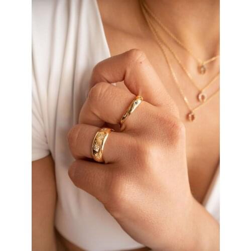 2021 Summer Fashion Trendy Round Wedding Rings Micro Pave Northstar Starbrust Engagement Open Band Women Adjustable Ring Jewelry