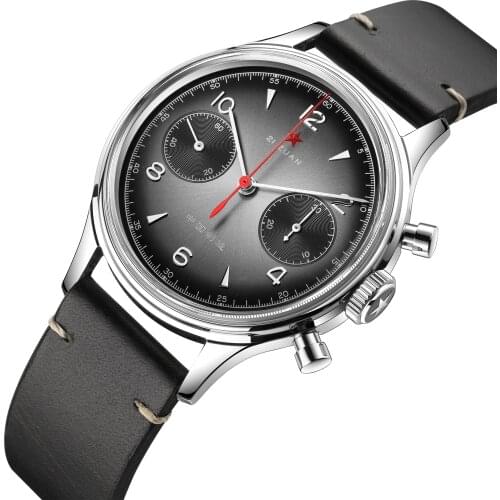 38mm Grey SEAKOSS 1963 Chronograph Mens Sapphire Acrylic Glass ST19 Seagull Hand Winding Movement Pilot Mechanical Watches Men