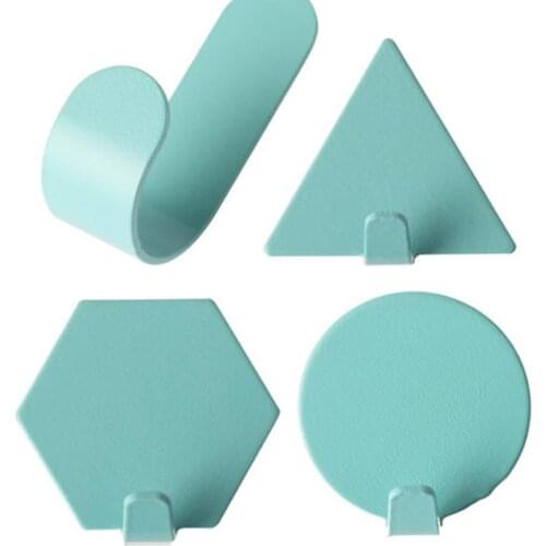 4pcs Creative Free Punch Wall Hook Wrought Iron Small Hook Decoration Geometry Mini Door Strong Sticky Bathroom Hooks