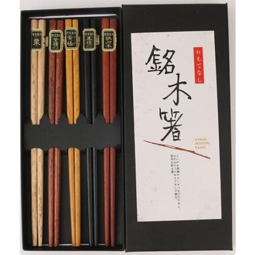 50set 5pair/set Chinese Wooden Chopsticks Tableware Anti-skid Household Wooden Set Chopsticks Holder Cutlery Gift Box SN3720