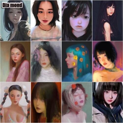 5D Full Round Drill Diamond Painting Girl Portrait Diamond Embroidery Cartoon Girl Rhinestone Mosaic Wall Art Home Decoration