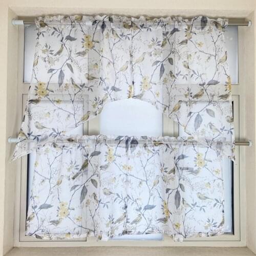 American Birds Curtain Swags Tiers Set Of 4 for Kitchen Door Panel Half Voile Sheer Curtain Cafe Valance Rod Pocket DL-ZH044
