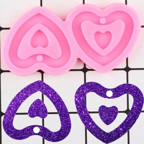 Shiny Heart Silicone Mold Necklace Jewelry Epoxy Crafting Molds Custom Keychain DIY Handmade Charms Mould Polymer Clay Pendant