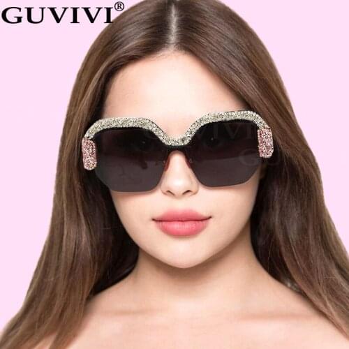 Glitter Square Sunglasses Women 2020 Oversized Diamond Sunglasses Rhinestone Eyeglasses Gradient Handmade Sunglasses Men