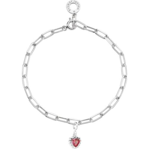 Valori Jewels Little Heart, Zirconia Red Gemstone, Rhodium Plated, Sterling Silver Charm Bracelet
