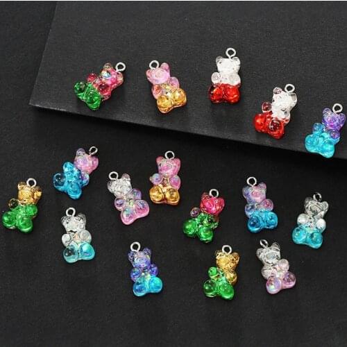 10 PCS of Colorful Glitter Cute Jewelry Making Cartoon Bear Acrylic Beads Color Matching Childrens Handmade DIY Accessories