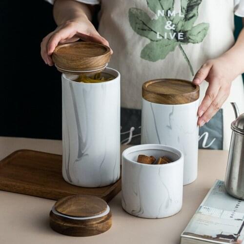 Household retro marbling sealed tea can ceramic Nordic storage can creative kitchen grain storage can