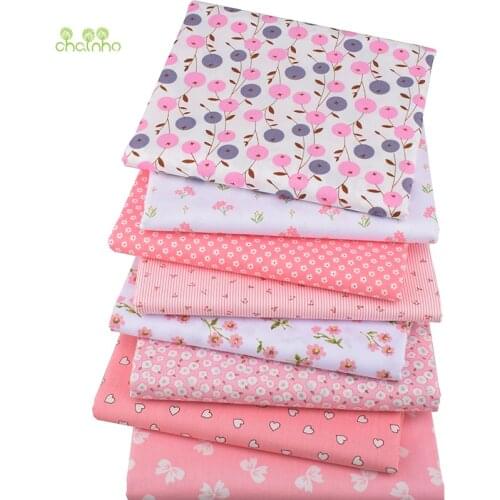 Chainho,8 Design Small Pink Floral Series,Printed Twill Cotton Fabric,For DIY Quilting Sewing Baby&Children Material,Half Meter