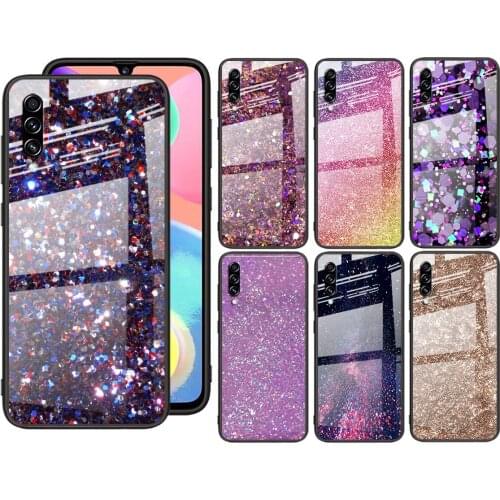 Tempered Glass Cover Gold Pink Glitter Print For Samsung Galaxy S21 Ultra Plus 5G M51 M31 M21 Shockproof Shell Phone Case