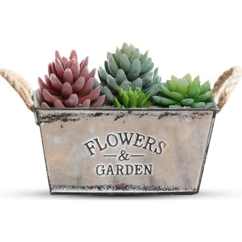 Flowers Garden Twine Handles Iron Vase Succulent Plant Container Balcony Decor