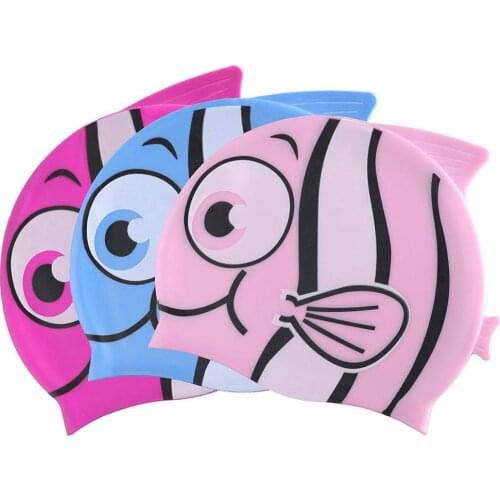 Childrens cartoon swimming cap, silicone ear protection, swimming suit, swimming pool, lovely fish, diving