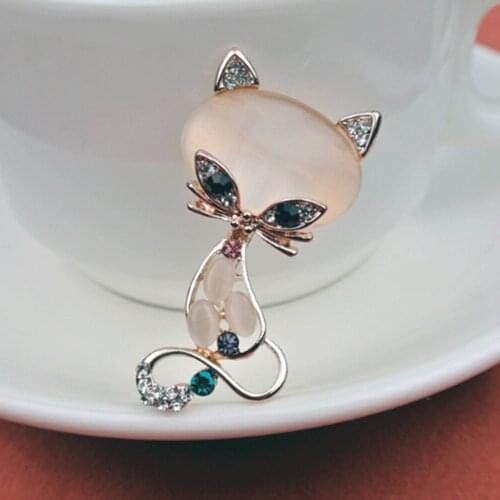 FATPIG Fox cat eye brooch boutique crystal rhinestone brooches boutonniere fashion chest buckle pins apparel accessories