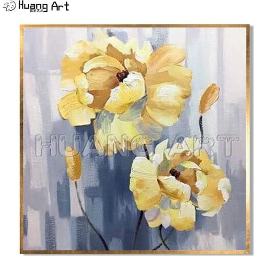 Two Yellow Flower Painting Hand-Painted Yellow Peony Oil Painting on Canvas Flowers Abstract Wall Picture for Home Decor Art