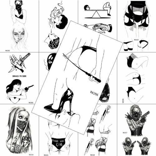 Creative Sexy Lady High Heels Temporary Tattoos Sticker Black Fake Waterpoof Tattoos Body Art Arm Chest Tattoo Decal For Adult