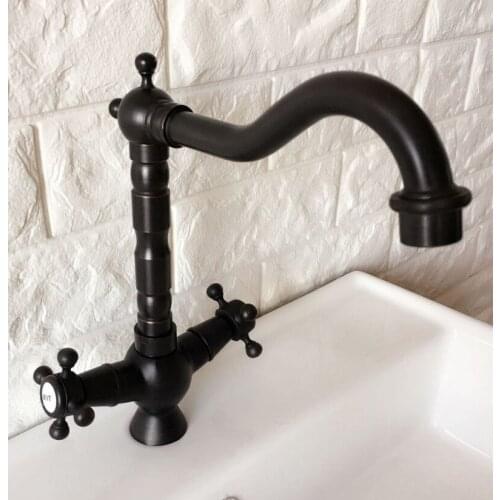 Black Oil Rubbed Brass Dual Cross Handles One Hole Bathroom Kitchen Basin Sink Faucet Mixer Tap Swivel Spout Deck Mounted mnf361