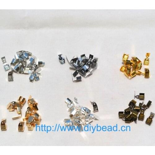 100pc/lot 5*9mm Gold Silver Metal Cord End Crimps Bead Caps Crimp Fastener Clasps DIY Jewelry Findings Necklace Accessories