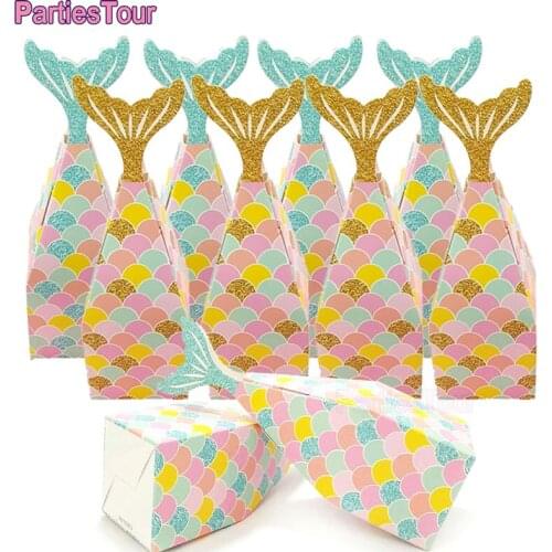 Mini Mermaid Tail Boxes Treat Childrens Birthday Bags Treat School Wedding Party Supplies Candy Paper Gift Box Welcome Baby