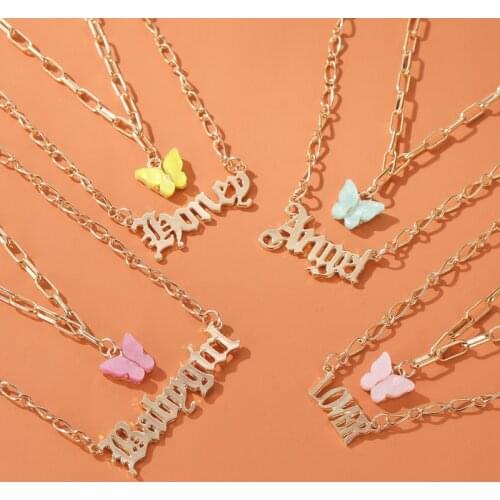 Fashion Layered Necklace Girl Acrylic Butterfly Charm Necklaces Letter Babygirl Angel Pendant Initial Necklace Jewelry for Women