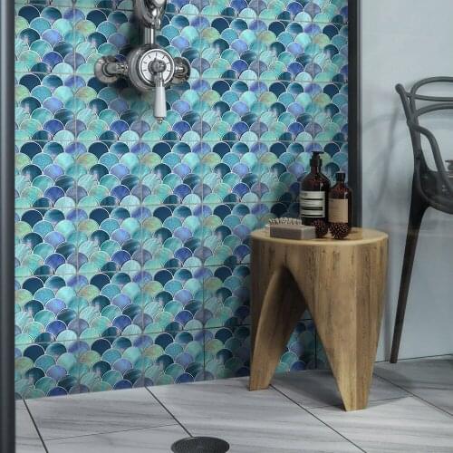 Fish scale mosaic tile sticker Restaurant waterproof oil proof wallpaper Bathroom renovation wallsticker 20x20cm