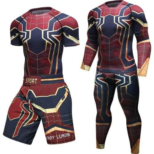 Mens Compression Shirt Pants Sets MMA Rashguard Boxing Muay Thai Kickboxing Shorts Fitness Sportswear Gym Clothing Sport Suits