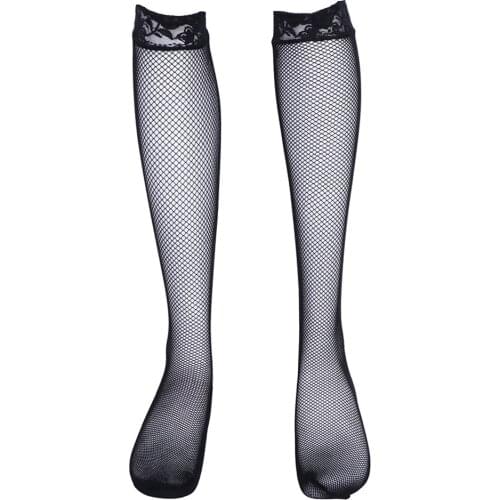 Mens Sexy Floral Black Lace Trim Knee High Stockings Hosiery Fishnet Socks Transgender Costumes
