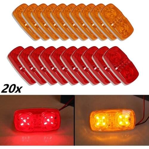 NEW-20X Yellow+Red Led Camper Exterior Lights RV Trailer Marker Lights Double Bullseye Side Fender Lights 10 Diodes Lights