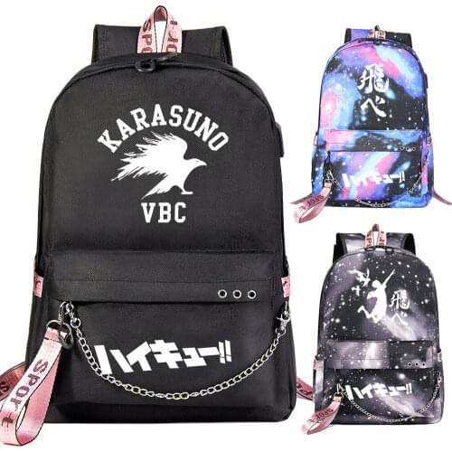 New Anime Haikyuu!! Backpack Prints Bags Boys Girls Kids School bag Bookbag Women Men USB Chain Bagpack Packsack Travel Bags