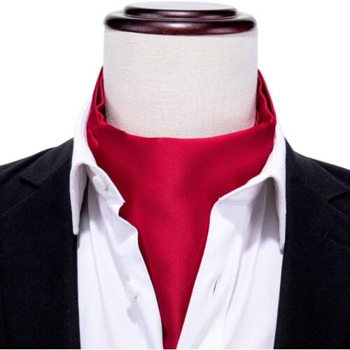 New Ascot Tie For Men Scarf Tie Suit Red Mens Necktie Jacquard 100% Silk Set Fashion Pocket Square Cufflinks Barry.Wang AS-012