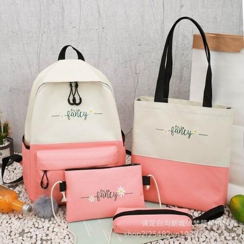 New Contrast Letters Printed Backpack College Style Wild Large-capacity Student School Bag Four-piece backpack women