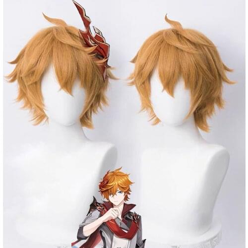 Genshin Impact Tartaglia Cosplay 30cm Short Christmas Brown Wig Cosplay Anime Wigs Heat Resistant Synthetic Wigs Halloween