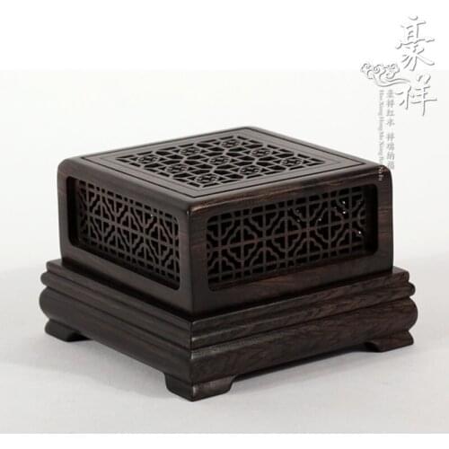 Authentic five-sided hollow square purple sandalwood incense burner plate plum red wooden box upscale Shen incense censer