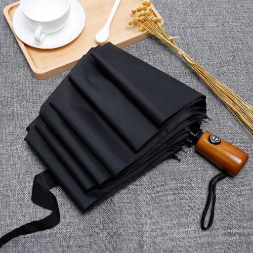 Full Automatic Umbrella Solid Wood Sun UV Clear Big Rain Umbrellas Men Business Folding Umbrella Windproof Ombrello Gift B65