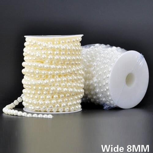 8MM Wide White Beige Half Round Pearls Chain Beads Lace Ribbon Embroidery DIY Crafts Christmas Wedding Headwear Home Decoration
