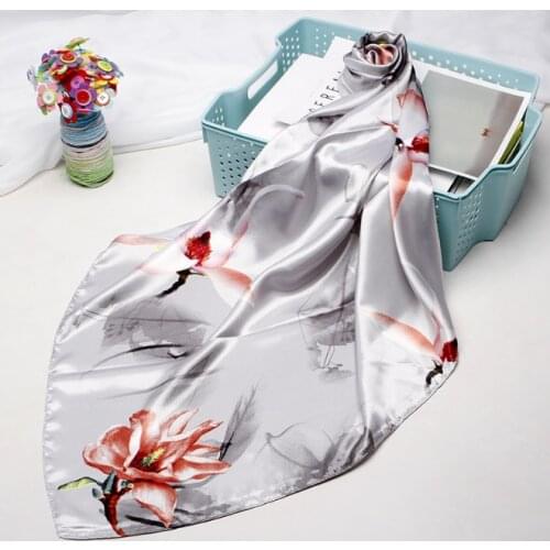 90*90cm Silk Flower Scarves Women Foulard Square Head Hijab Scarf Ladies Satiny Shawl wrap muffler pareo female hijab poncho