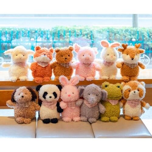 Cute Fluffy Hair Fox Frog Panda Pig Lamb Plush toy Stuffed Cartoon Animals Elk Dog Elephant Raccoon Plushies Dolls Gift for Kids