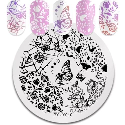 1 PC Round Nail Stamping Plates Flower Butterfly Nail Art Plate Stainless Steel Stamping Templates for Printing Manicure Decor