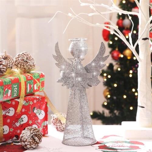 Amosfun Christmas Tree Topper Angel Treetop Decoration Angel Figure For Festive Home Ornament (Silver)