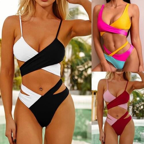 Patchwork Classic Women 2 Pieces Padded Push-up Bra Bikini Mujer Set Plus Size Swimsuit Bathing Suit Swimwear Beachwear New 2021