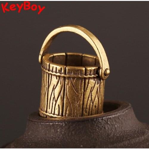 Vintage Copper Mini Bucket Keychain Hanging Jewelry Brass Portable Barrels Car Key Chain Ring Pendants Trinkets Lucky Keyrings