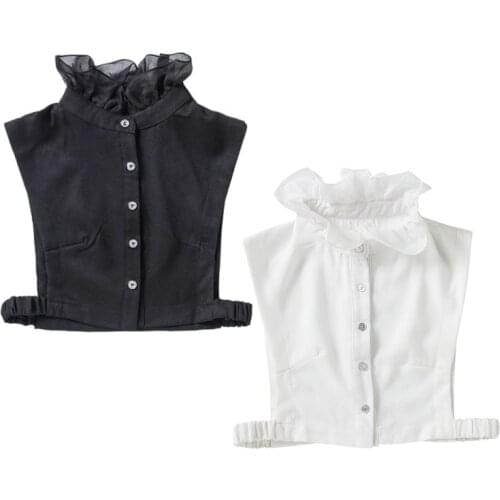 Women Pleated Ruffles Stand Fake Collar Sweater Pullover Cotton Half-Shirt Tops