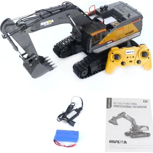 1592 1/14 Alloy Bucket RC Excavator Construction Vehicle Toy Rechargeable Simulated Excavator Remote Control Car Gift for Kids