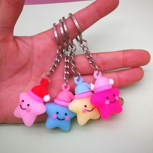 Stars Red Love Heart Key Ring Holder Girls Cute Key Chain Fashion Bag Jewelry Accessories PVC Silicone Keychains Couples Gift