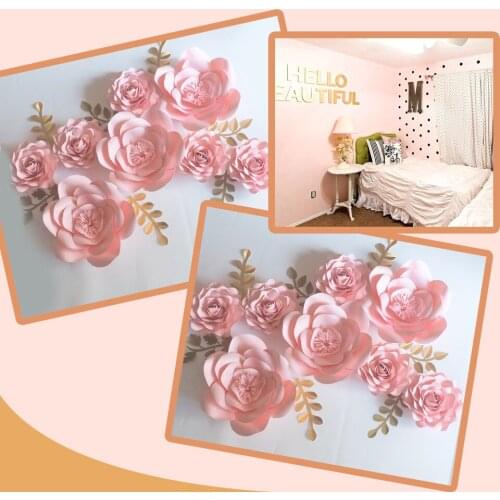 Baby Pink DIY 8PCS Giant Paper Flowers 7 Leaves Flores Artificiales Fleur Artificielle Wedding Backdrop Party Baby Nursery