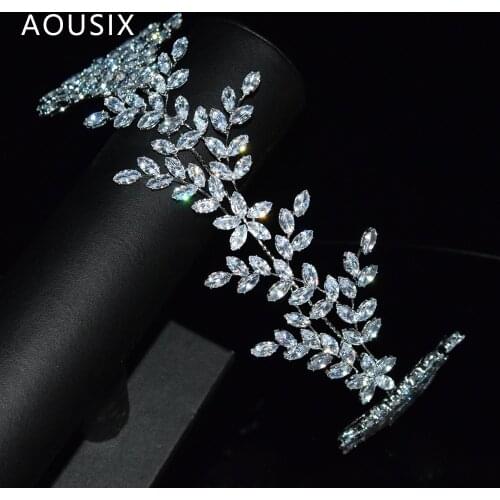 AOUSIX Tiaras High-Quality Wedding Hair Accessories 3A CZ Leaf Hair Band Bridal Crown Graduation Parade Headdress Gifts For Wome