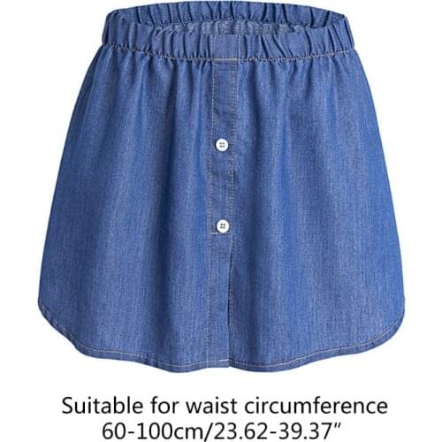 Women Spring Denim False Hem Layering Fake Top Lower Sweep Skirt Buttons Irregular A-Line Half Shirt Blouse Skirt Extenders for