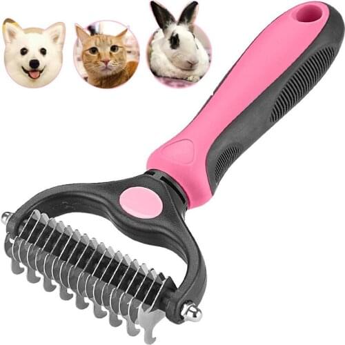 Pets Hair Removal Comb - 2 Sided Undercoat Rake for Cats and Dogs - Safe Dematting Comb for Easy Mats & Tangles Removing