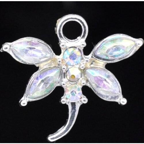 DoreenBeads Retail Silver color AB Color Rhinestone Dragonfly Charm Pendants 20x19mm,sold per pack of 10