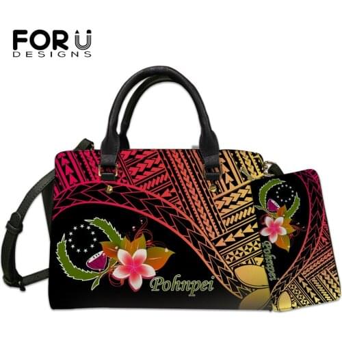 FORUDESIGNS Gradient Pohnpei Flag And Plumeria Printed Womens Bag Luxury Pu Shoulder Handbag Large Capacity Ladies Clutch Purse