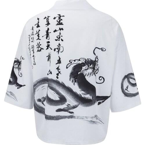Chinese Ink Painting Print Kimono 2020 Streetwear Haori Male Yukata Samurai Kimono Karate Shirt Japanese Kimonos Cardigan Men