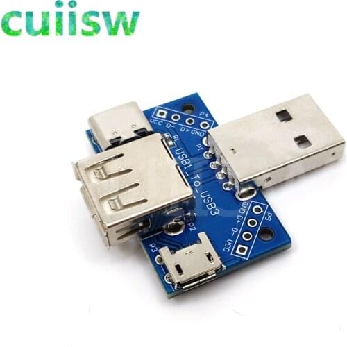 USB Head Switchboard Male USB Connector to Type-c Micro Female USB 2.54-4P transfer test board USB adapter plate XY-USB4